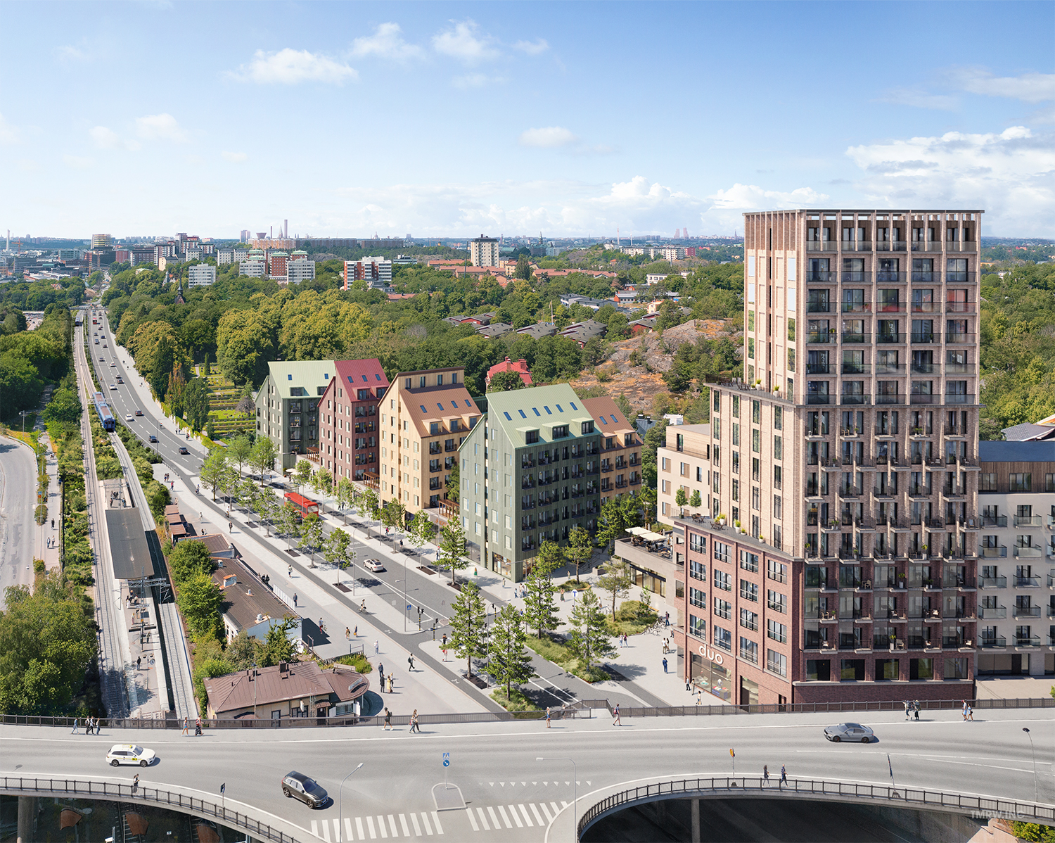 Visionsbild över Värmdövägen vid station Järla