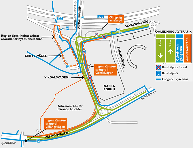 Karta över trafik Centrala Nacka