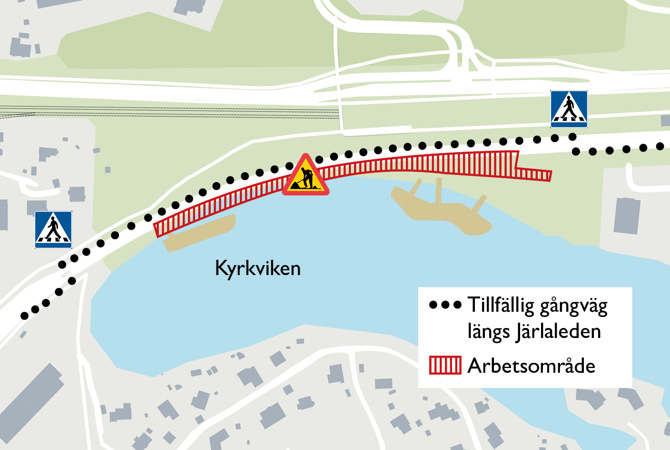 J&auml;rlaleden i h&ouml;jd med Kyrkviksparken. Bilden visar arbetsomr&aring;det