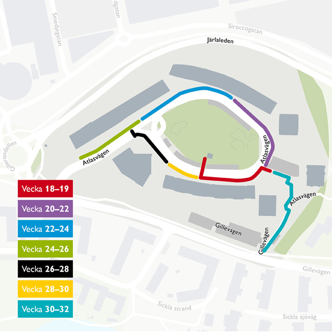 Karta över arbetet med att lägga nya elkablar på Atlasvägen