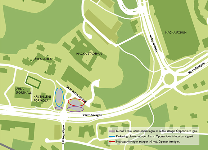 Karta som visar karta parkering vid Järla skolväg