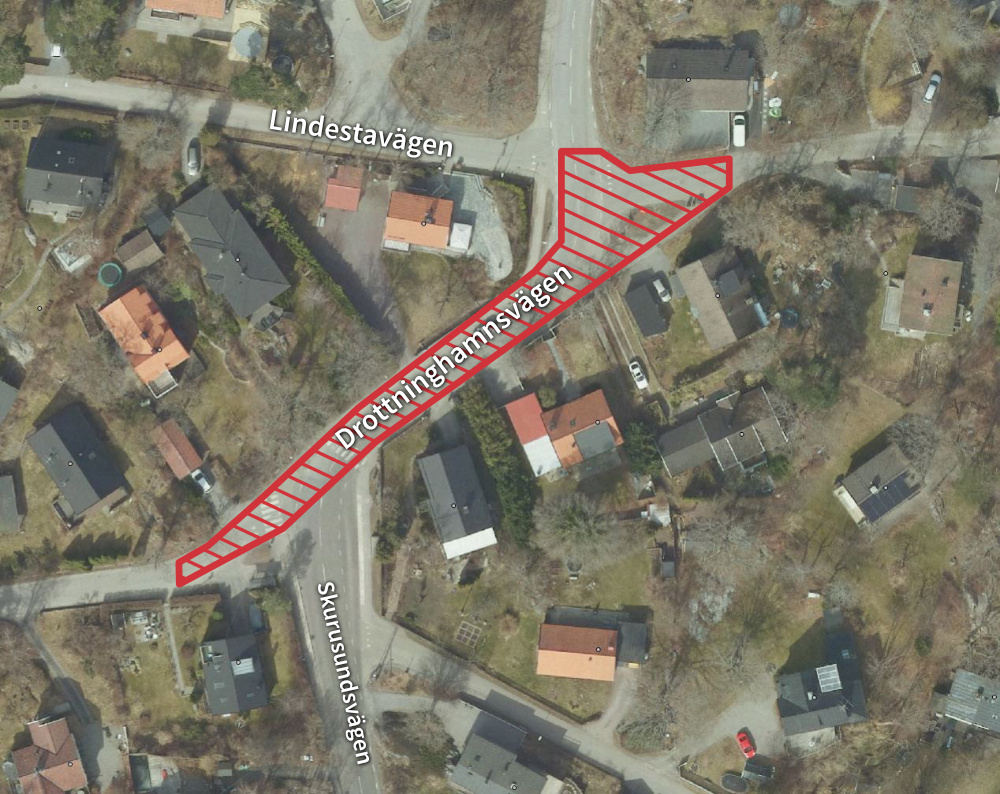 karta med markering för arbetet på Drottninghamnsvägen