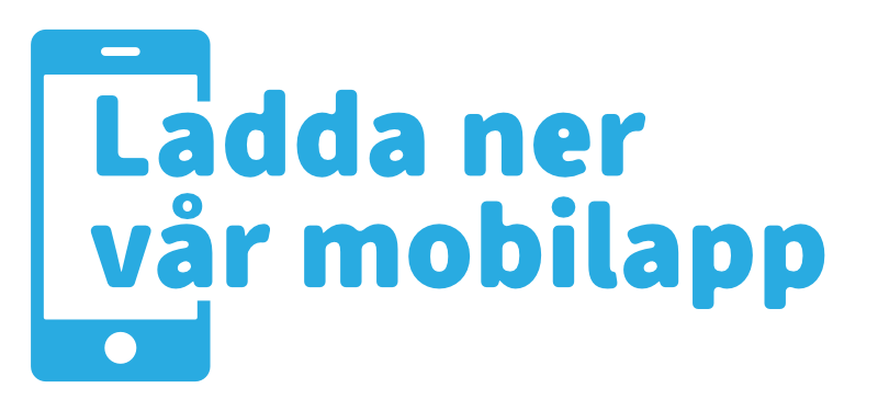 illustration mobiltelefon med texten Ladda ner vår mobilapp