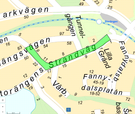kartbild med markerat vägavsnitt som berörs