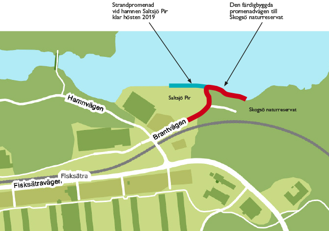 Karta Saltsjö Pir, Brantvägen och Skogsö naturreservat