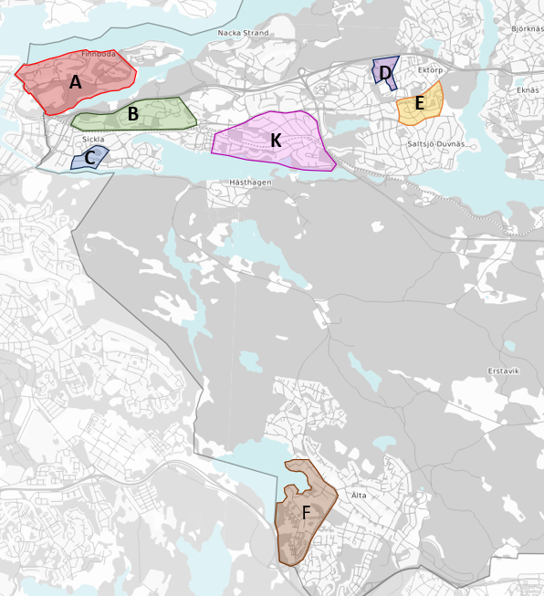 Karta &ouml;ver omr&aring;den boendeparkering