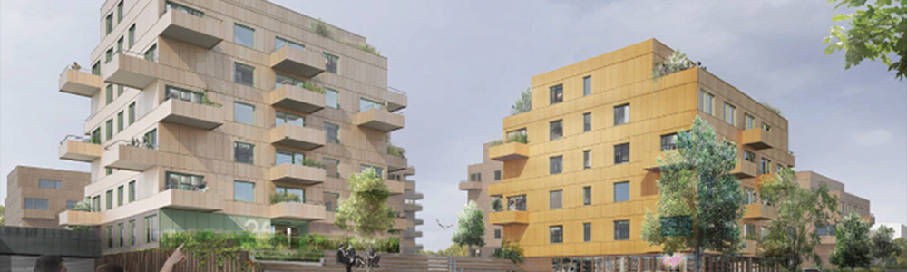 Två av de nya husen i Nybackakvarteret -  illustration från detaljplaneförslaget.