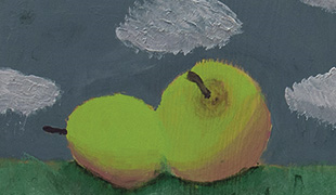 En pastellteckning föreställande äpplen