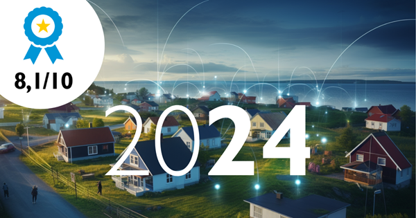 Bild över urbant område och ordet 2024 som symboliserar digitaliseringsrapporten 2024